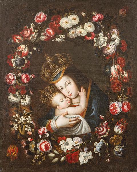 GABRIEL DE LA CORTE - Virgen de Belén en orla de flores