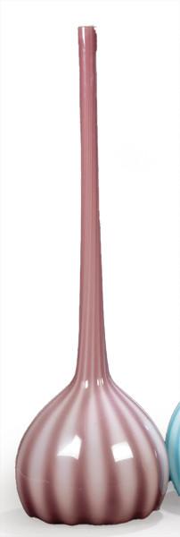  Jarrón de cuello largo de cristal de Murano color lila con franjas más claras.