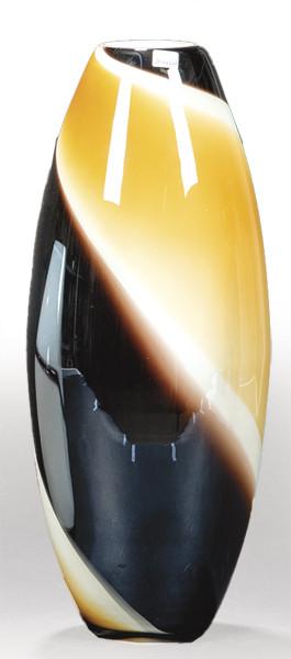  Jarrón de Murano fusiforme con franjas helicoidales en ambar y melado.