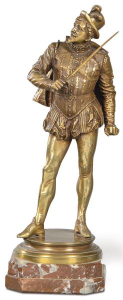  "Espadachín de bronce dorado" firmado Vetrier, Francia S. XIX