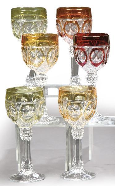  Juego de seis copas de agua cristal alemán tallado de Natchmann Amaris.