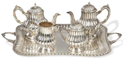  Juego de café y te de plata española punzonada 1ª Ley de Montejo.