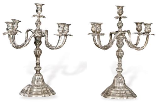  Pareja de candelabros convertibles en candelero de plata española punzonada 1ª Ley de Montejo.
