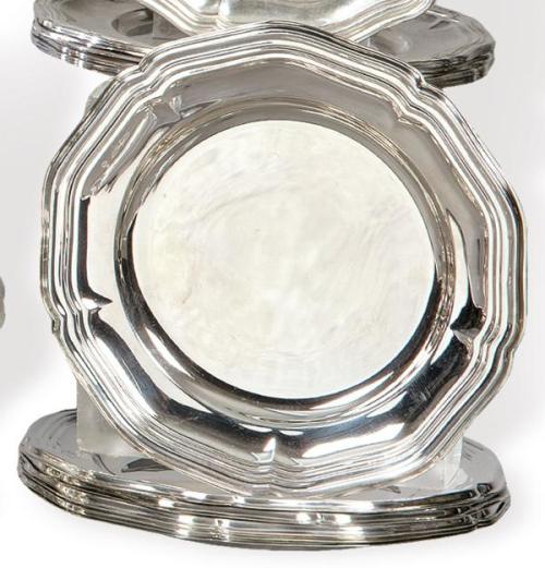  Juego de diez platos de pan de plata española punzonada Ley 925 de Montejo.