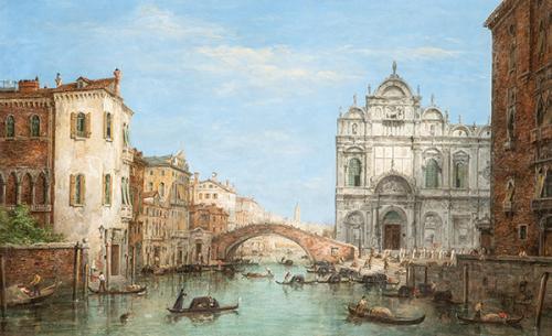 WILLIAM HENRY HAINES - Veduta del río dei Mendicanti con el ponte cavallo y la Scuola Grande di San Marco de Venecia