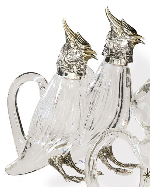  Pareja de vinagreras de plata española punzonada 1ª Ley de Pasgorcy y cristal.