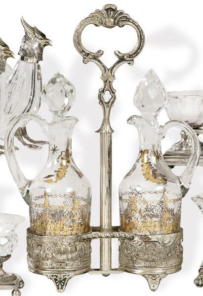  Recado de vinagreras de metal plateado, Francia S. XIX