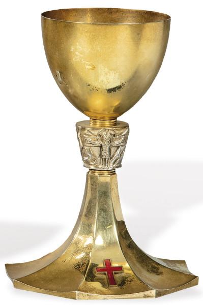  Cáliz de plata sobredorada punzonada 1ª Ley de Talleres de Arte Granda h. 1940-50.