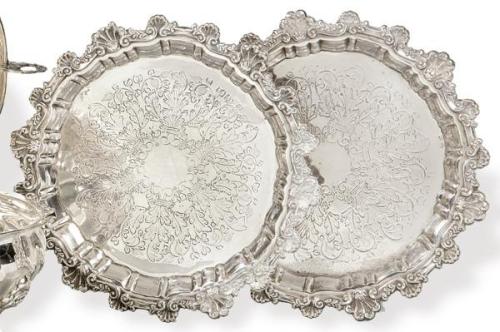  Pareja de salvillas de plata española punzonada 1ª Ley de Montejo