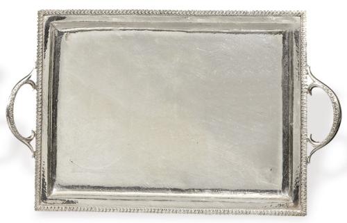  Bandeja de dos asas de plata española punzonada 1ª Ley con  marca comercial de Sunyer.