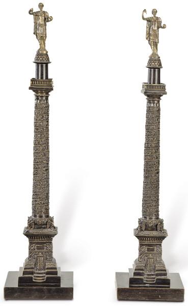  Pareja de columnas de Trajano, Grand Tour en bronce patinado, ff. S. XIX