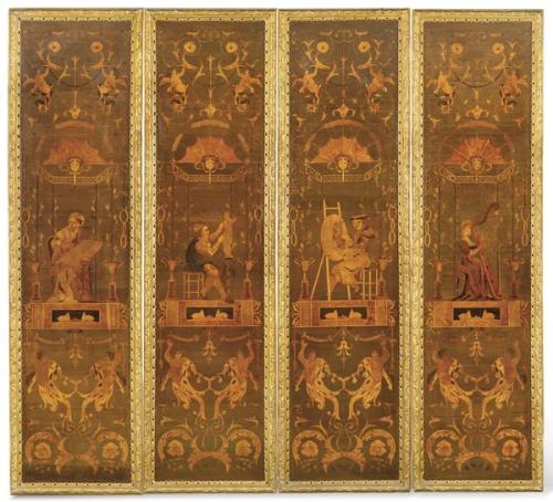  SUITE DE CUATRO PANELES DE MARQUETERÍA