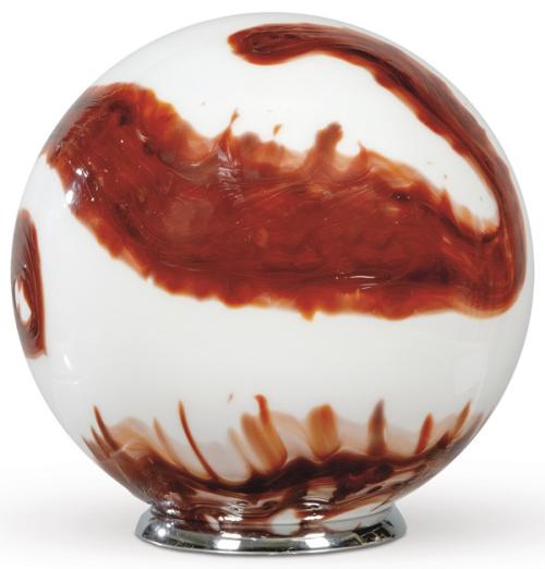  Lámpara de mesa globular en cristal opalino blanco y marrón de Murano.