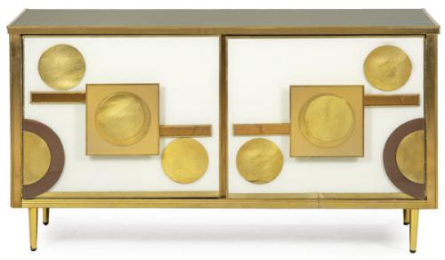  Aparador estilo Art Decó en madera cubierta de cristales de murano y aplicaciones de latón.