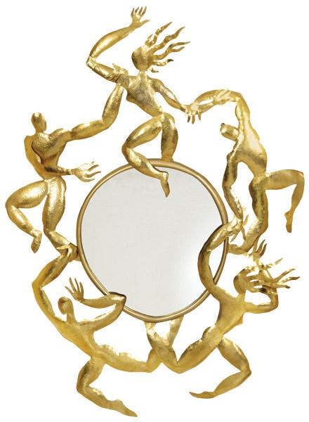 Herve van der Straeten (1965-), espejo modelo "Danseurs" en metal dorado y recortado a modo de figuras humanas entrelazadas entorno al aro del espejo. 1990.