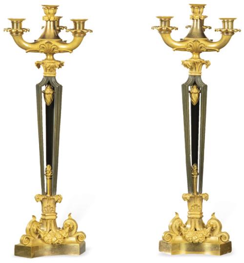  Pareja de candelabros de bronce y bronce dorado Napoleon III 1