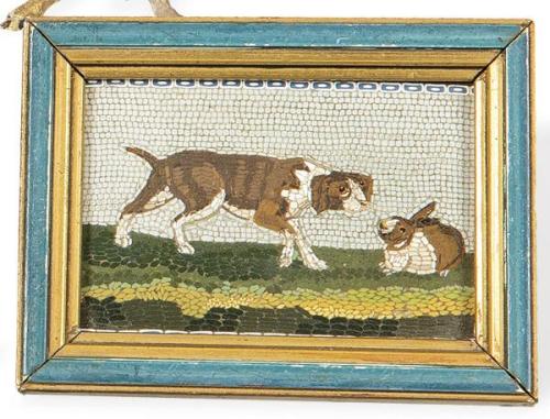  "Perro y Conejo" en micromosaico, Italia S. XIX