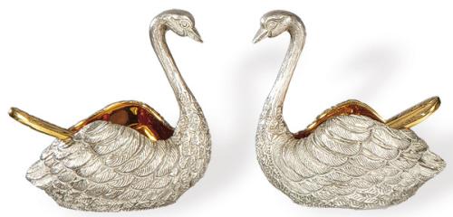  Pareja de saleros de plata en su color y sobre dorada Ley 925 de Tane, Méjico.