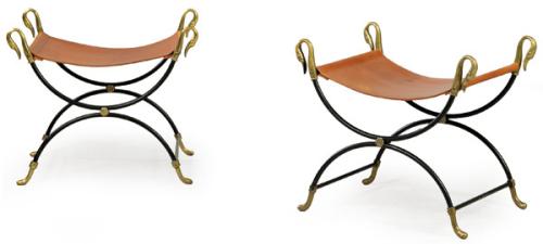 Pareja de banquetas Curule de estilo clásico para Maison Jansen, Francia 1950-1960