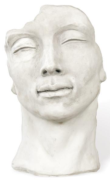 "Cara masculina" de piedra caliza para jardín.