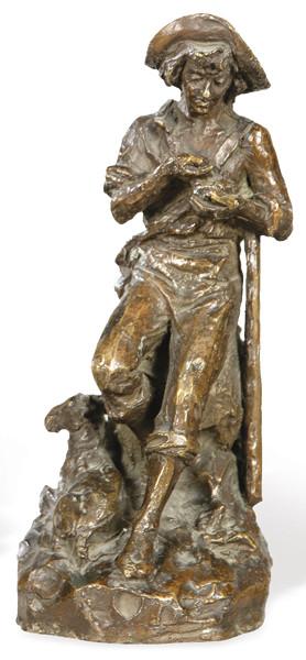 "Campesino con Cabra" en bronce, Francia S. XIX.