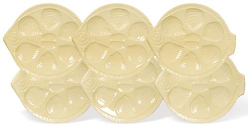  Conjunto de seis platos para ostras en cerámica esmaltada en blanco de Boch La Louviere.