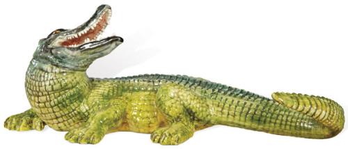 Figura de cocodrilo modelado en cerámica pintada y esmaltada.
