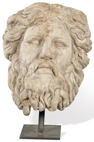 "Hombre Barbado" cabeza masculina de caliza para jardín. 