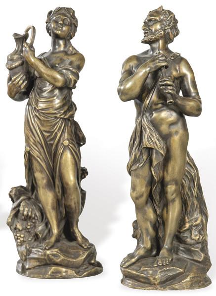  "Hebe" y "Pan" pareja de esculturas Napoleon III en bronce, Francia h. 1860.