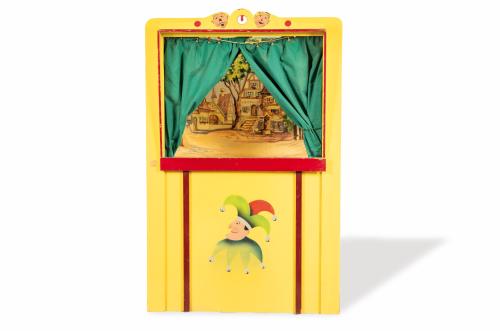 Teatro de guñol plegable de madera pintada, Alemania h. 1960.