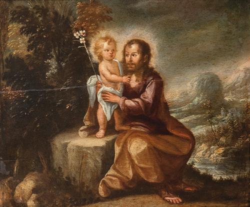 ESCUELA SEVILLANA S. XVIII - San José con el Niño