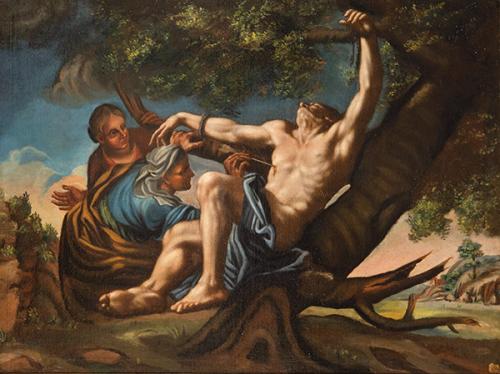 ESCUELA ITALIANA S. XVIII - San Sebastian atendido por Santa Irene y su sirvienta