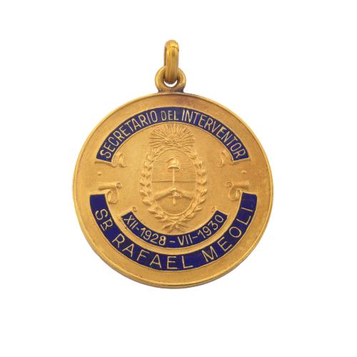 Colgante medalla de la Universidad Nacional del Litoral, Argentina en oro de 18 K.