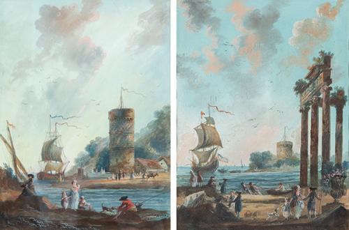 ESCUELA FRANCESA S. XVIII - Pareja de caprichos arquitectónicos