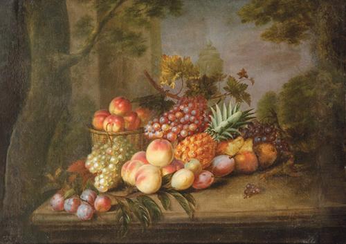 ESCUELA INGLESA S. XIX - Bodegón con piña y otras frutas