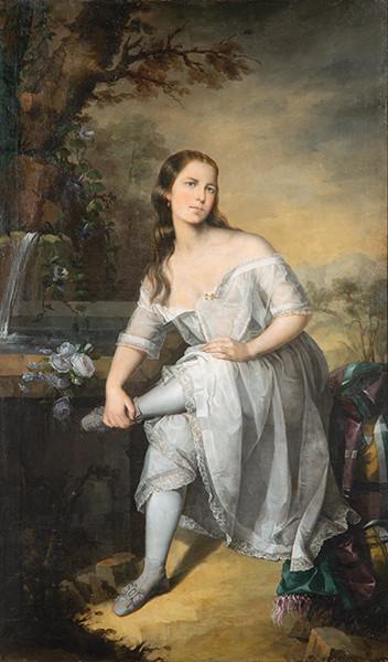  ATRIBUIDO A ANTONIO MARÍA ESQUIVEL - Joven dama sentada en un jardín