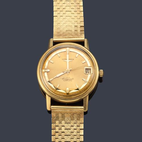 LONGINES Conquest ref. 6950 de caballero con caja  y brazalete en oro amarillo de 18 K. Con certificado.
