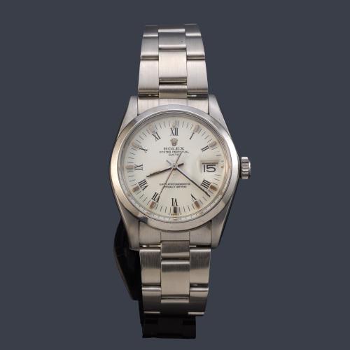 ROLEX Oyster Perpetual Date, Superlative Chronometer Officially Certified. Ref. 1500, para caballero con caja y brazalete en acero.