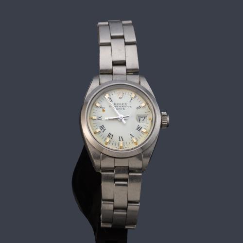 ROLEX Oyster Perpetual Date ref.6916 de señora con caja y brazalete en acero.Con estuche y documentación