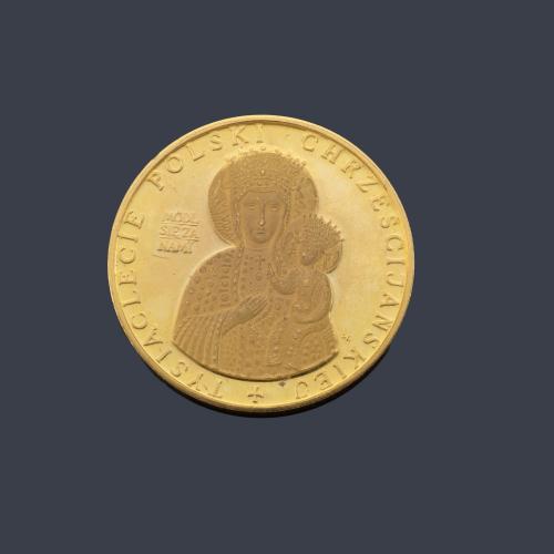 Moneda conmemorativa de Polonia en oro amarillo de 22 K.