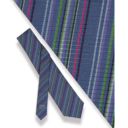 Corbata Hermés, motivo de rayas sobre fondo morado.
