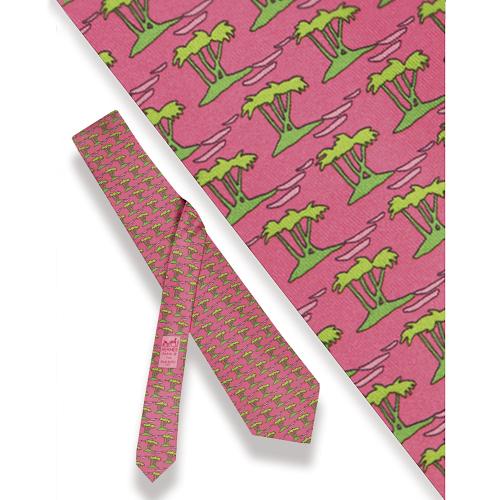 Corbata Hermes, palmeras sobre fondo rosa.
