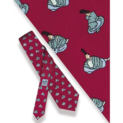 Corbata Hermes, geisha fondo cereza.