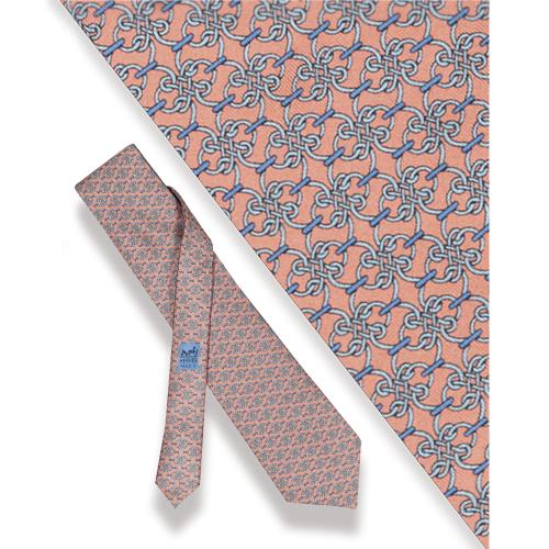 Corbata Hermès, Motivo de nudo sobre fondo rosa.