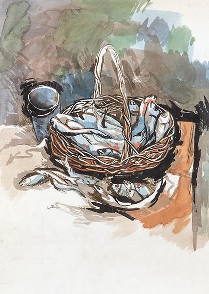 RENATO GUTTUSSO - Naturaleza muerta con cesta de peces