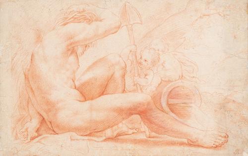 ESCUELA ESPAÑOLA FNS. S. XVIII - Figura alegórica con dos amorcillos