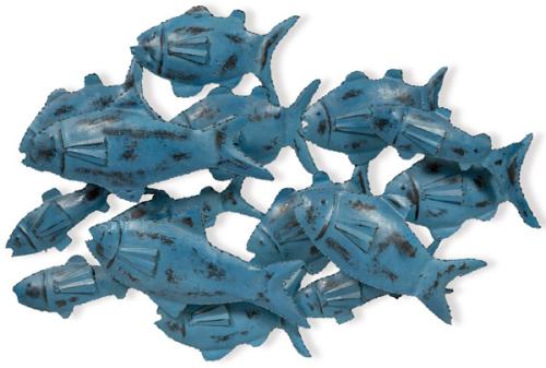 Panel de hierro laminado y  pintado con decoración de peces.