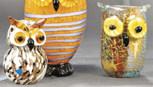 Dos buhos de cristal de Murano