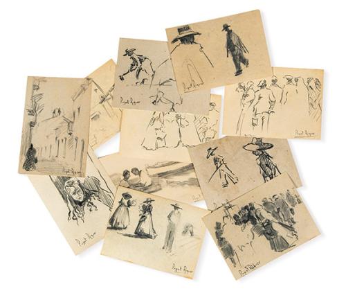 PUGET RIQUER NARCÍS - Lote de 31 dibujos de apuntes de variada temática