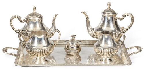 Juego de café y te de plata española punzonada 1ª Ley de Durán.